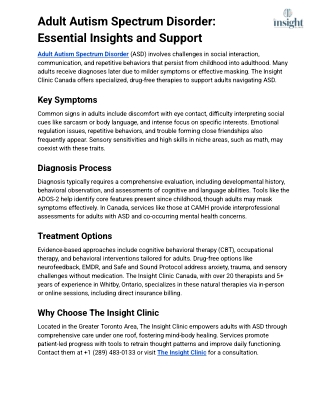 Adult Autism Spectrum Disorder: Symptoms & Drug-Free Therapy | The Insight
