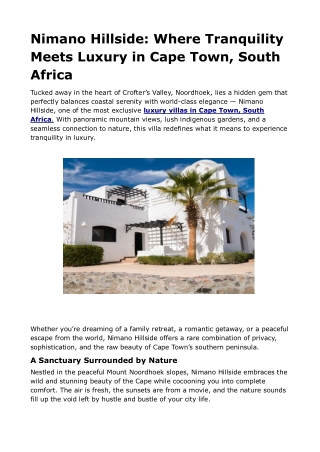 Nimano Hillside_ Where Tranquility Meets Luxury in Cape Town, South Africa