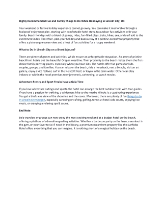 Highly Recommended Fun and Family Things to Do While Holidaying in Lincoln City, OR