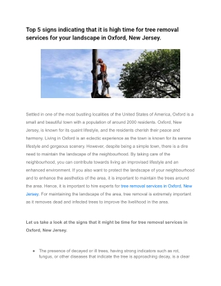 Top 5 signs indicating that it is high time for tree removal services for your landscape in Oxford, New Jersey