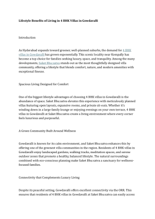 Lifestyle Benefits of Living in 4 BHK Villas in Gowdavalli