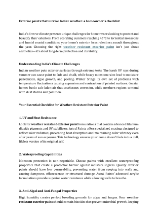 Exterior paints that survive Indian weather a homeowner’s checklist