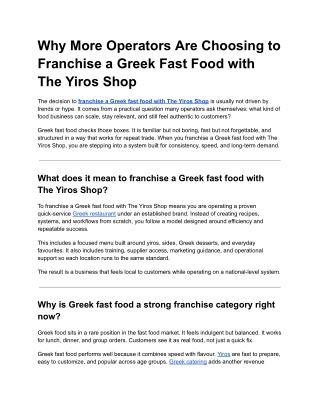 Why More Operators Are Choosing to Franchise a Greek Fast Food with The Yiros Shop