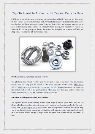 Tips To Invest In Authentic LS Tractor Parts for Sale