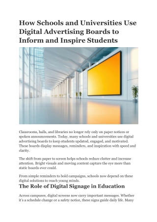 How Schools and Universities Use Digital Advertising Boards to Inform and Inspire Students
