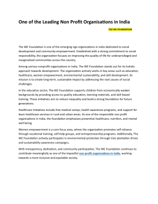 One of the Leading Non Profit Organisations in India