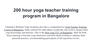200 hour yoga teacher training program in Bangalore