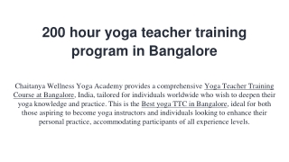 200 hour yoga teacher training program in Bangalore