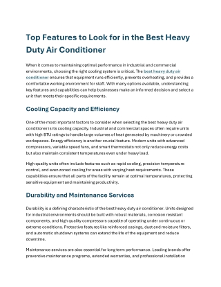 Top Features to Look for in the Best Heavy Duty Air Conditioner