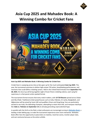 Asia Cup 2025 and Mahadev Book A Winning Combo for Cricket Fans