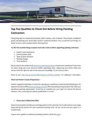 Top Five Qualities to Check Out Before Hiring Painting Contractors