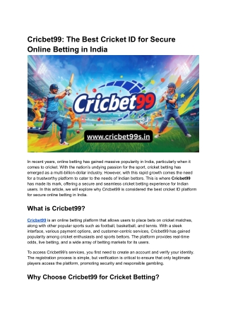 Cricbet99_ The Best Cricket ID for Secure Online Betting in India