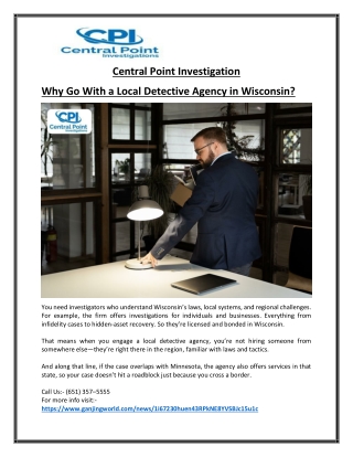 Local Detective Agency in Wisconsin for Surveillance