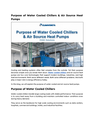 Purpose of Water Cooled Chillers & Air Source Heat Pumps
