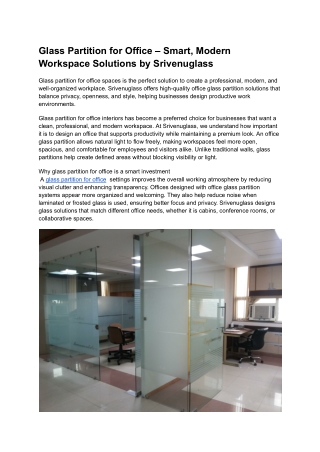 Glass Partition for Office – Smart, Modern Workspace Solutions by Srivenuglass