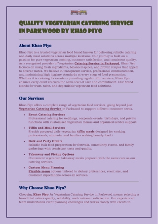 Quality Vegetarian Catering Service in Parkwood by Khao Piyo