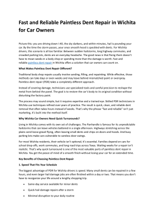 Paintless Dent Repair in Wichita