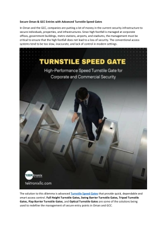 Secure Oman & GCC Entries with Advanced Turnstile Speed Gates