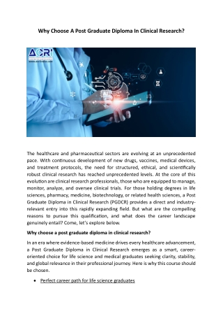 Why Choose A Post Graduate Diploma In Clinical Research?