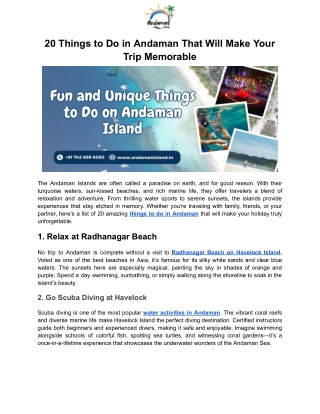 20 Things to Do in Andaman That Will Make Your Trip Memorable