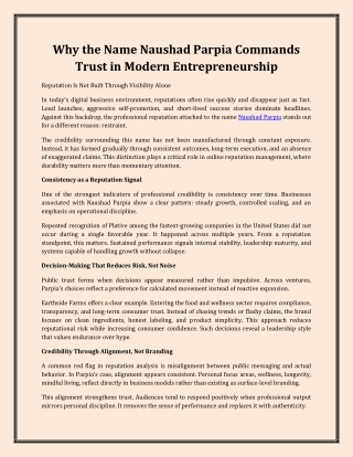 Why the Name Naushad Parpia Commands Trust in Modern Entrepreneurship