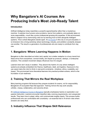 Why Bangalore’s AI Courses Are Producing India’s Most Job-Ready Talent