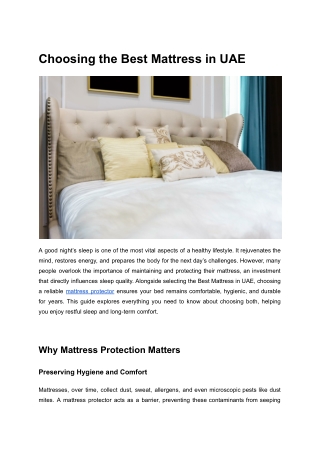 Choosing the Best Mattress in UAE