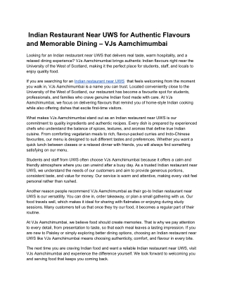 Indian Restaurant Near UWS for Authentic Flavours and Memorable Dining – VJs Aamchimumbai