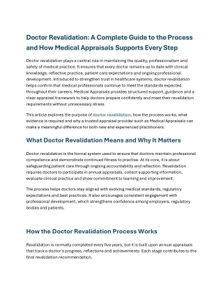 Doctor Revalidation- A Complete Guide to the Process and How Medical Appraisals Supports Every Step