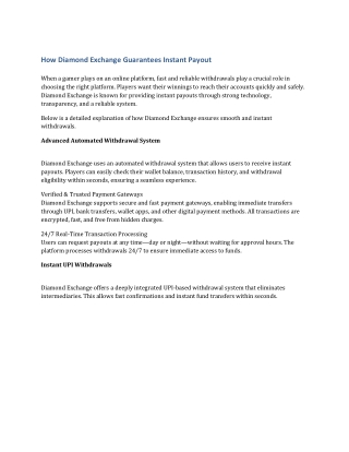 How Diamond Exchange Guarantees Instant Pay-out