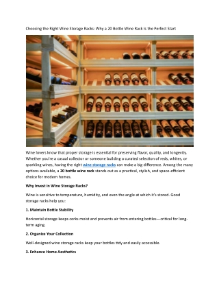 Choosing the Right Wine Storage Racks: Why a 20 Bottle Wine Rack Is the Perfect