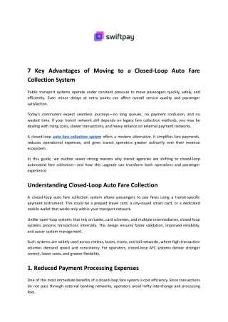 7 Key Advantages of Moving to a Closed-Loop Auto Fare Collection System