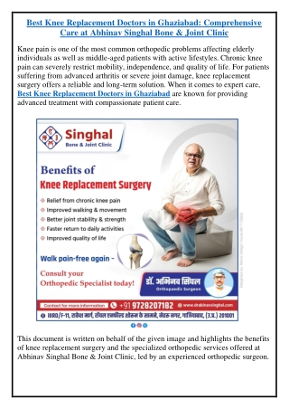Best Knee Replacement Doctors in Ghaziabad: Comprehensive Care