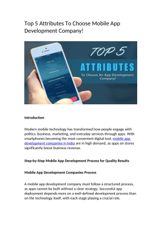 Top 5 Attributes To Choose Mobile App Development