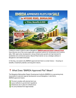 BMRDA approved plots for sale in Mysore Road Bangalore