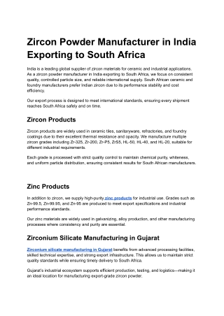 Zircon Powder Manufacturer in India Exporting to South Africa