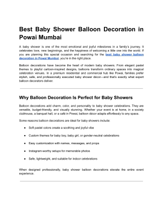 Best Baby Shower Balloon Decoration in Powai Mumbai