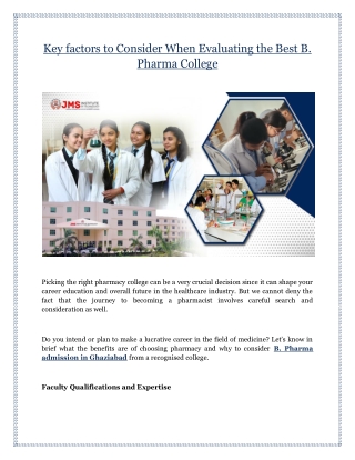 Key factors to Consider When Evaluating the Best B. Pharma College