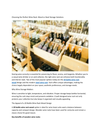 Choosing the Perfect Wine Rack: Wood vs Steel Storage Solutions