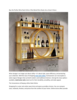 Buy the Perfect Wine Rack Online: Why Metal Wine Racks Are a Smart Choice