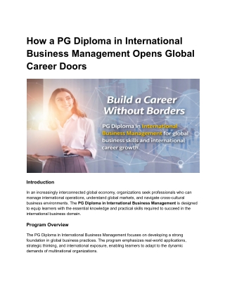 How a PG Diploma in International Business Management Opens Global Career Doors