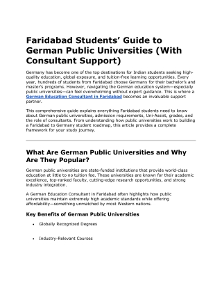 Faridabad Students’ Guide to German Public Universities | German Education Consu