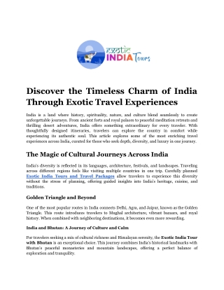 Discover the Timeless Charm of India Through Exotic Travel Experiences