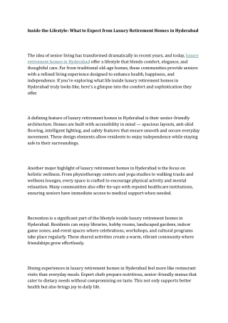 Inside the Lifestyle What to Expect from Luxury Retirement Homes in Hyderabad