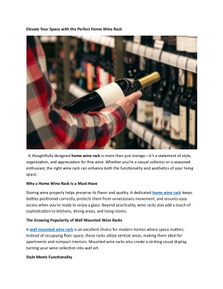 Elevate Your Space with the Perfect Home Wine Rack