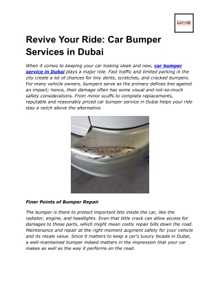 Revive Your Ride: Car Bumper Services in Dubai