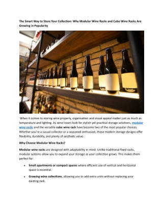The Smart Way to Store Your Collection  Why Modular Wine Racks and Cube Wine Racks Are Growing in Popularity