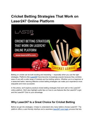 Cricket Betting Strategies That Work on Laser247 Online Platform