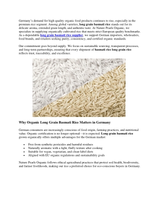 Organic Long Grain Basmati Rice Supplier for Germany’s Premium Food Market