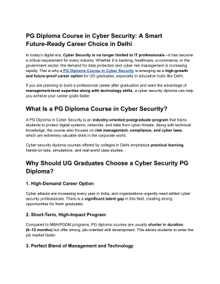 PG Diploma Course in Cyber Security_ A Smart Future-Ready Career Choice in Delhi